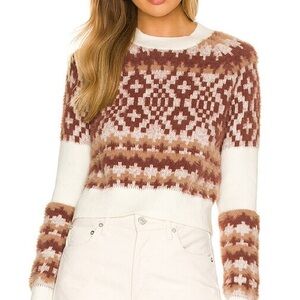 Lovers and Friends Women's Brown and Cream Fairisle Patterned Sweater